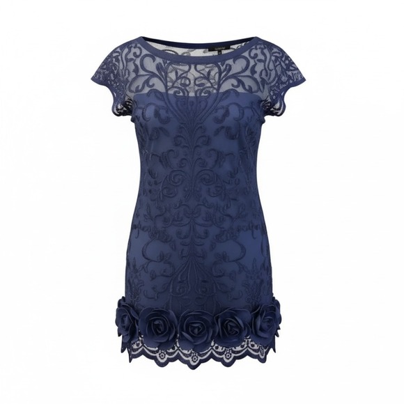 Jessica Simpson Dresses & Skirts - Floral Lace Ruffled Hem Sheath Blue Lace Sheath Dress by Jessica Simpson, Size 6